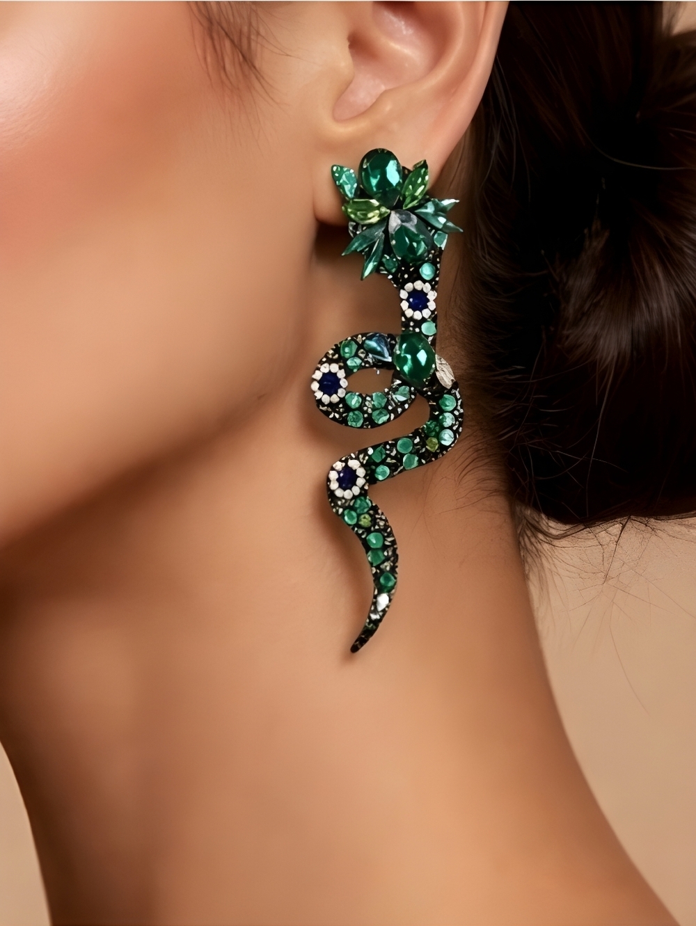 Colorful Rhinestone Snake Dangle Stud Earrings